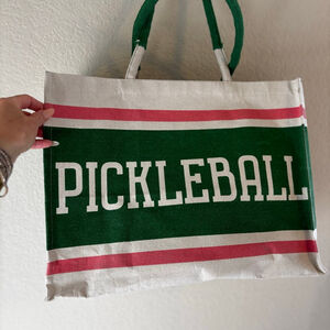 Trendy Green and Cream Pickleball Tote Bag